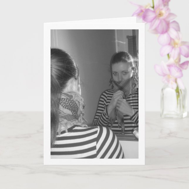 Girl Looking in Mirror Portrait Card (Orchid)