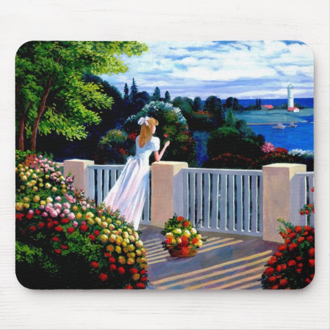 Girl looking out over the Mediterranean Sea Mouse  Pad (Front)