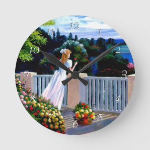 Girl looking out over the Mediterranean Sea Round  Clock