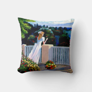 Girl looking out over the Mediterranean Sea Throw Cushion