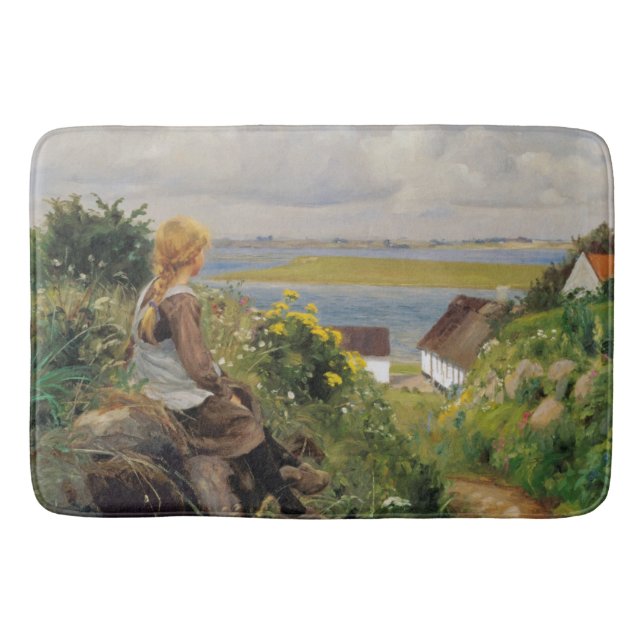 Girl Lost in Thought (by H.A. Brendekilde) Bath Mat (Front)