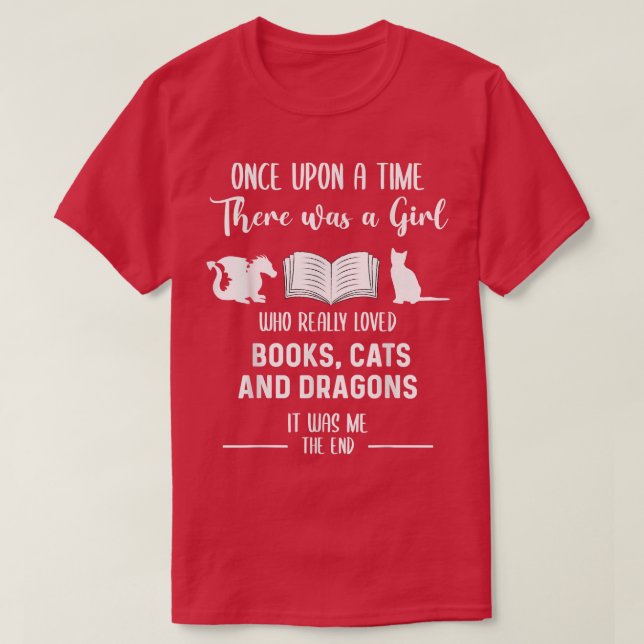 Girl Love Book Cat & Dragon Librarian Bookworm Boo T-Shirt (Design Front)