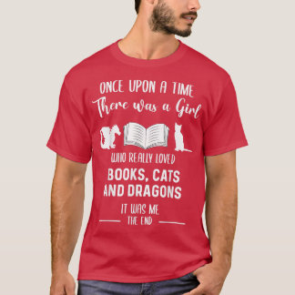 Girl Love Book Cat & Dragon Librarian Bookworm Boo T-Shirt
