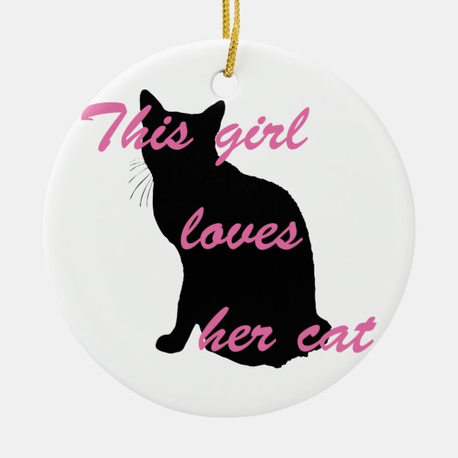 Girl loves cat ceramic tree decoration (Front)