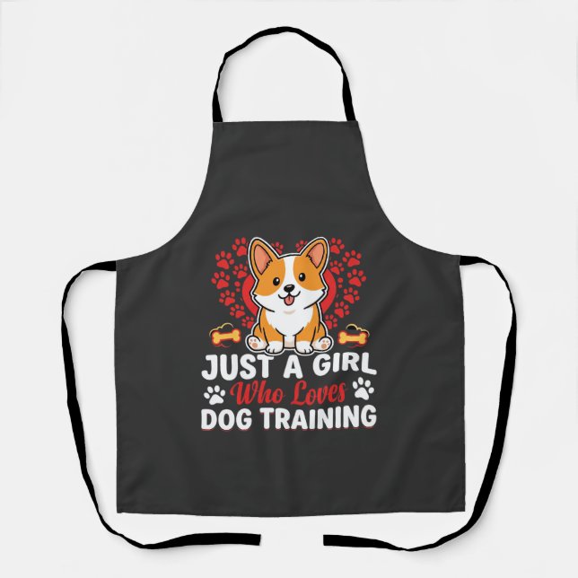 Girl Loves Dog Training Corgi Apron (Front)