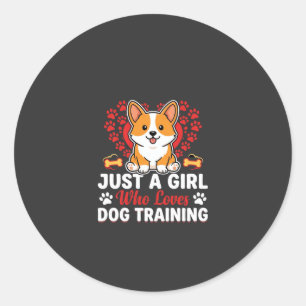 Girl Loves Dog Training Corgi Classic Round Sticker
