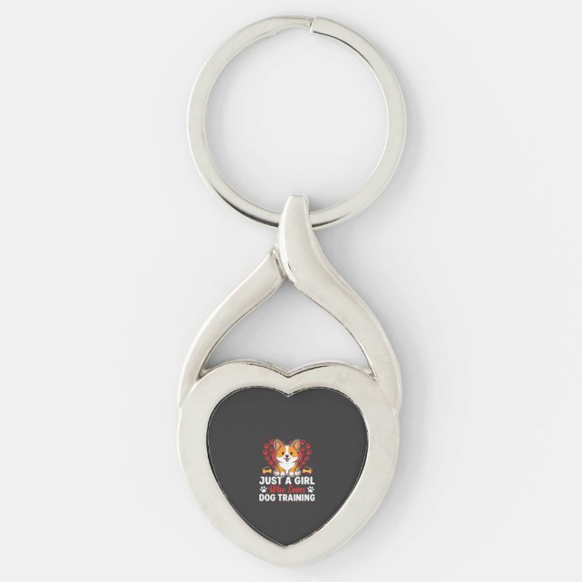 Girl Loves Dog Training Corgi Key Ring (Front)
