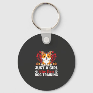 Girl Loves Dog Training Corgi Key Ring
