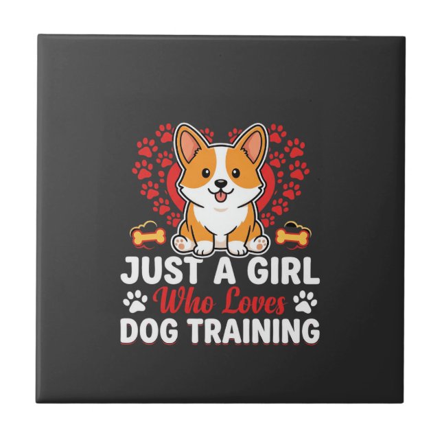 Girl Loves Dog Training Corgi Tile (Front)