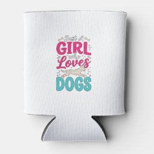 Girl Loves Dogs Vintage Engraving Typography Desig Can Cooler