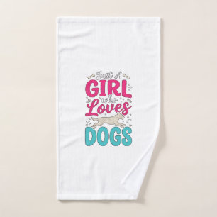 Girl Loves Dogs Vintage Engraving Typography Desig Hand Towel
