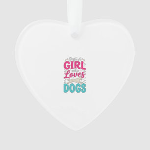 Girl Loves Dogs Vintage Engraving Typography Desig Ornament