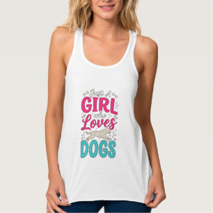 Girl Loves Dogs Vintage Engraving Typography Desig Singlet