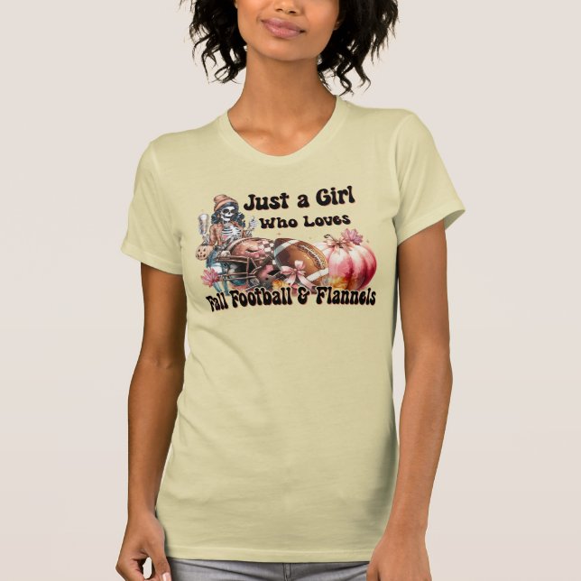 Girl Loves Fall Football Flannel Autumn  T-Shirt (Front)