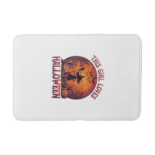 Girl Loves Halloween Witch Pumpkins Bats_1 Bath Mat