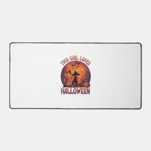 Girl Loves Halloween Witch Pumpkins Bats_1 Desk Mat