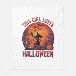 Girl Loves Halloween Witch Pumpkins Bats_1 Fleece Blanket