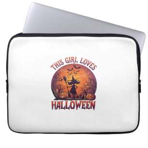 Girl Loves Halloween Witch Pumpkins Bats_1 Laptop Sleeve