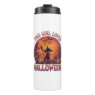 Girl Loves Halloween Witch Pumpkins Bats_1 Thermal Tumbler