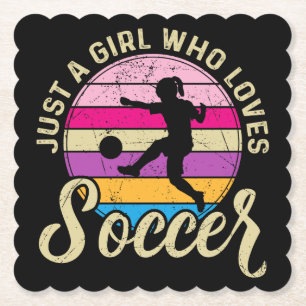 Girl Loves Soccer Colourful Sunset Paper Coaster