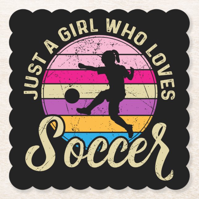 Girl Loves Soccer Colourful Sunset Paper Coaster (Front)
