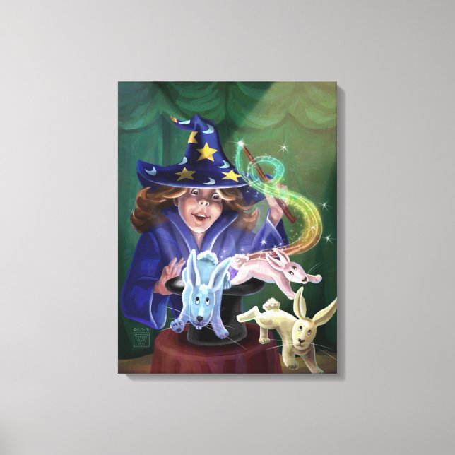 Girl Magician Pulls Rabbits from the Hat Canvas Print (Front)