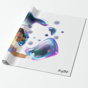 girl make soap bubble wrapping paper