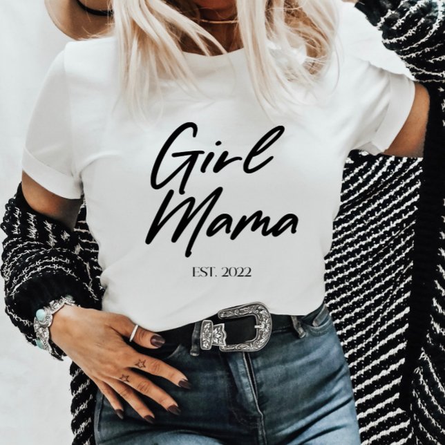 Girl Mama Custom Est Year Minimal Mom Mother Mommy T-Shirt (Creator Uploaded)