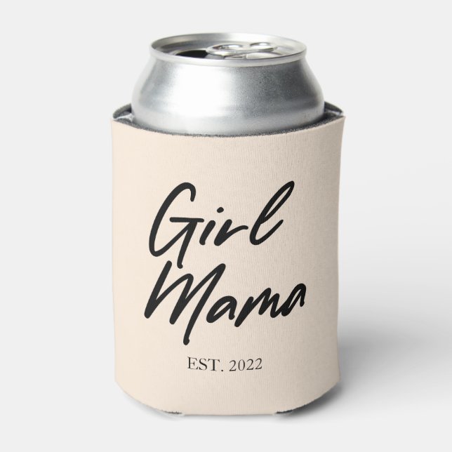 Girl Mama Custom Est Year Minimal Mum Mother Mummy Can Cooler (Can Front)