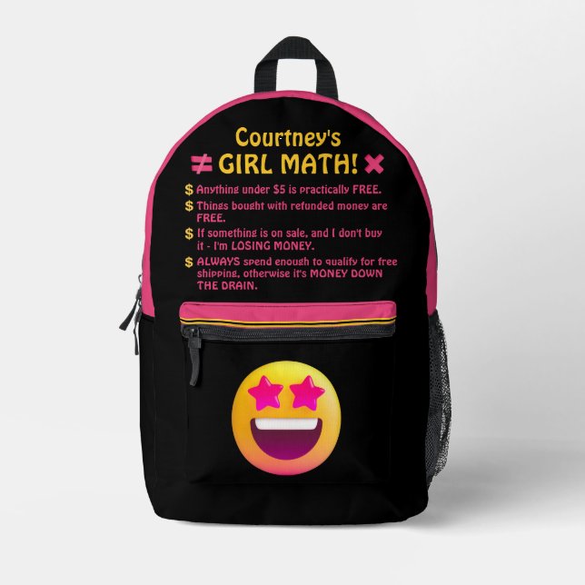 Girl Math Fun Personalised Printed Backpack (Front)