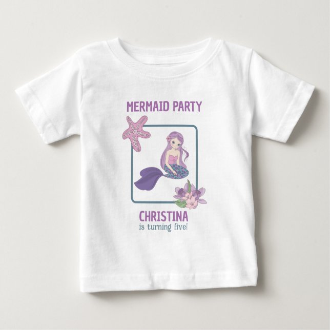 Girl Mermaid Birthday Party Teal Purple Baby T-Shirt (Front)
