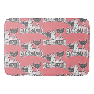 Girl Mermaid Crew Party Pink White Bath Mat