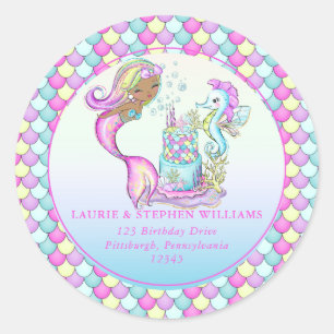 Girl Mermaid of Colour 1st Birthday Return Address Classic Round Sticker