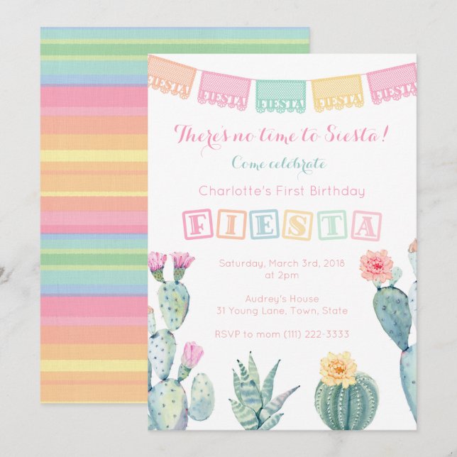 Girl Mexican Birthday Party Fiesta, No Siesta Invitation (Front/Back)