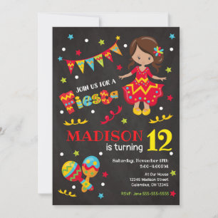 Girl Mexican Fiesta Birthday Invitation Chalkboard