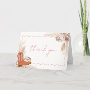 Girl Modern Boho Cowgirl Boots Pampas Baby Shower Thank You Card