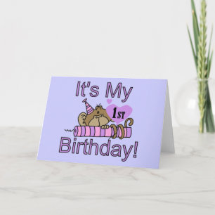 Girl Monkey 1st Birthday Greeting Card