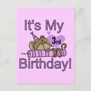 Girl Monkey 3rd Birthday Tshirts and Gifts Postcard
