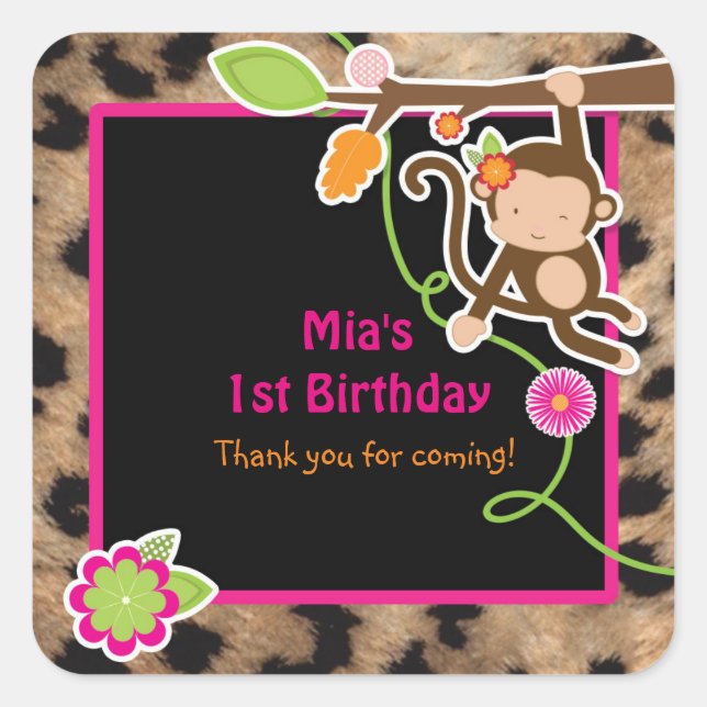 Girl Monkey Chic Safari Jungle Favour Stickers (Front)