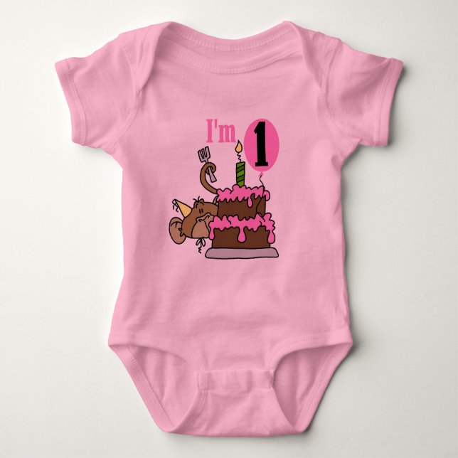 Girl Monkey I'm One Birthday Tshirts (Front)