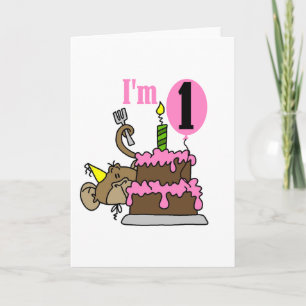 Girl Monkey I'm One Birthday Tshirts Card