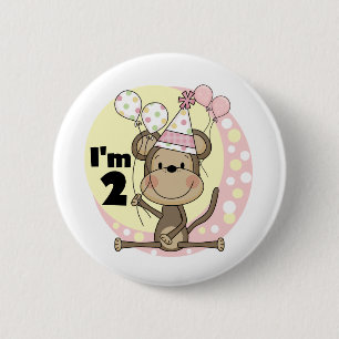Girl Monkey in Party Hat 2nd Birthday 6 Cm Round Badge