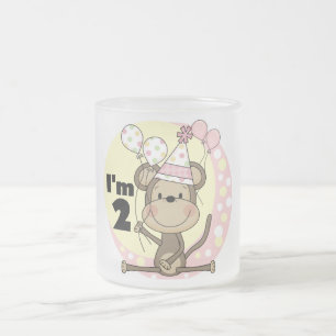 Girl Monkey in Party Hat 2nd Birthday Frosted Glass Coffee Mug