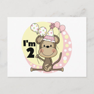 Girl Monkey in Party Hat 2nd Birthday Invitation Postcard