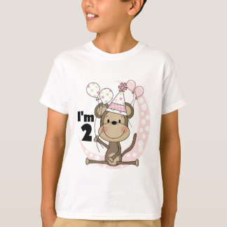 Girl Monkey in Party Hat 2nd Birthday T-Shirt