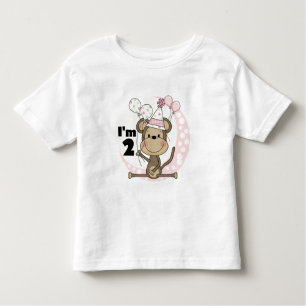 Girl Monkey in Party Hat 2nd Birthday Toddler T-Shirt