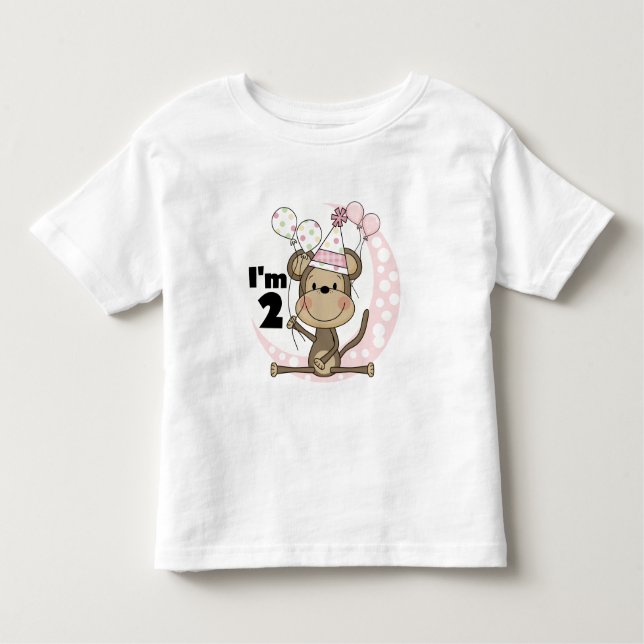 Girl Monkey in Party Hat 2nd Birthday Toddler T-Shirt (Front)