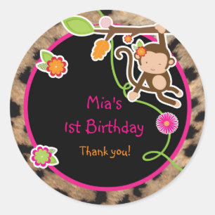 Girl Monkey Jungle Safari Chic Favour Sticker