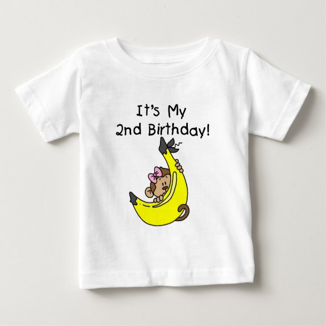 Girl Monkey on Banana 2nd Birthday Tshirts (Front)