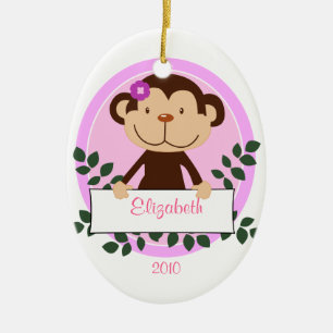 GIRL MONKEY Personalised Name Christmas Ornament